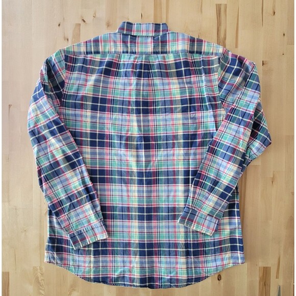 Ralph Lauren Classic Fit Button Down Dress Shirt XL Plaid Red Blue Flesh Pony - Picture 3 of 12
